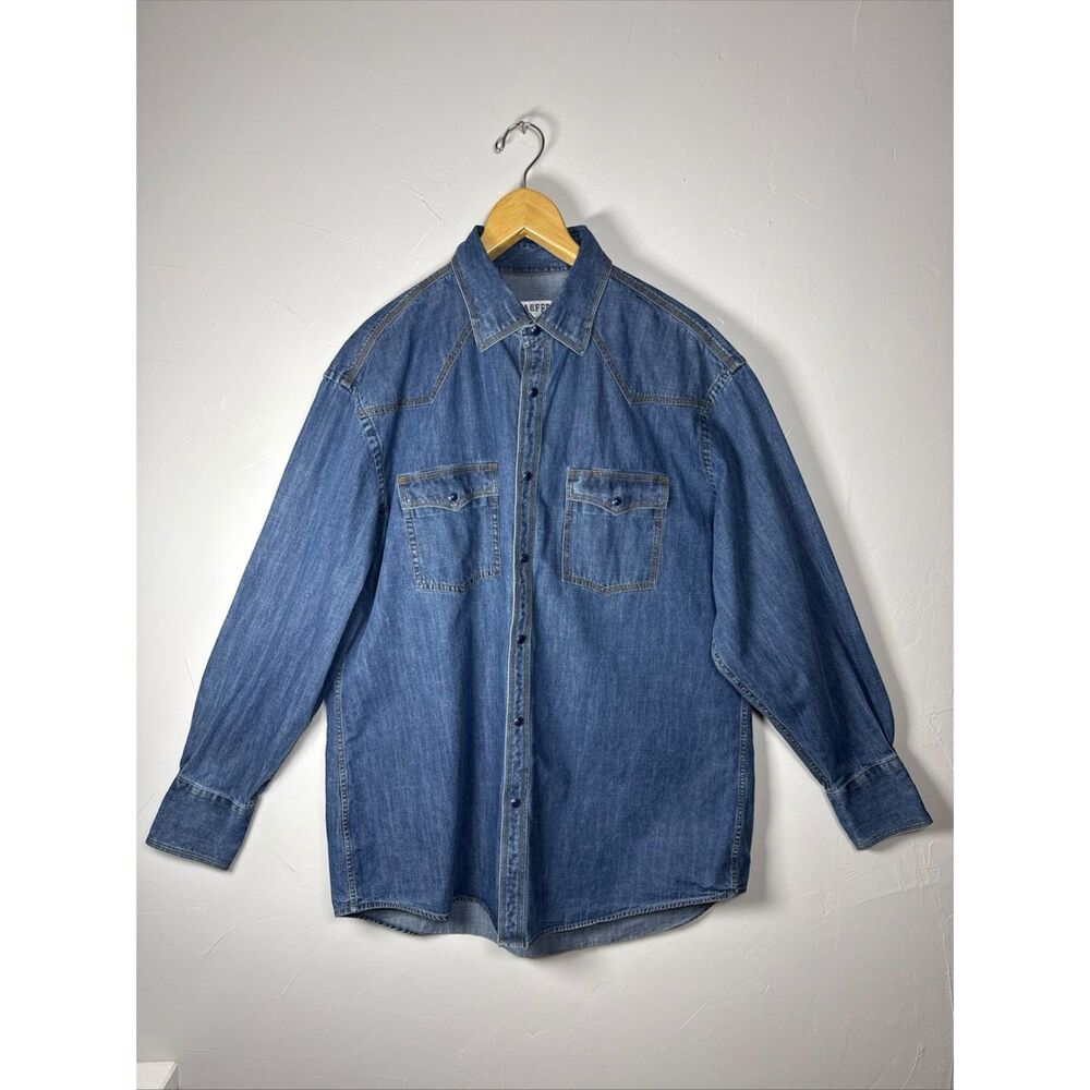 Stubbs Denim Jean Shirt Texas Buttons Men's Size Large Vintage Made in TEXAS